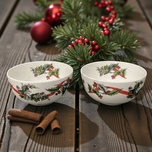 Brylane Home Jolly Time Cereal Bowls, Set of 2, Vintage Christmas Dinnerware